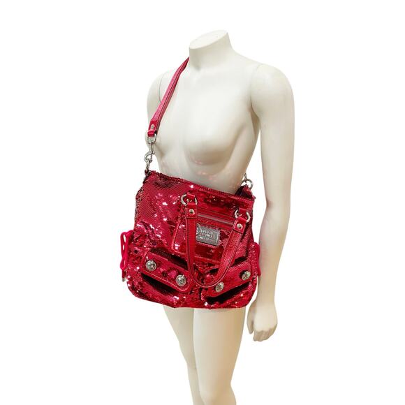 Coach Poppy Red Sequin Glam Tote Shoulder Bag Crossbody Rare - Picture 15 of 16